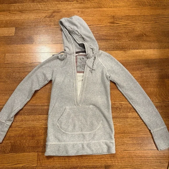Abercrombie & Fitch Gray Deep V Neck Hoodie, A&F Sweatshirt Y2K - Picture 2 of 9